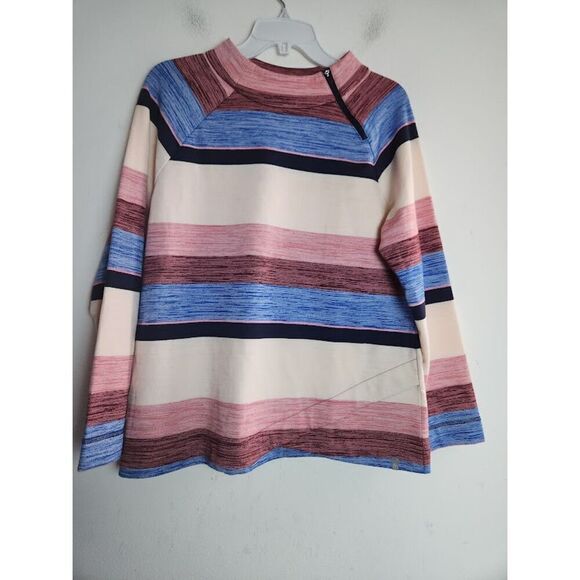 T by Talbots Cream Blue Pink Cotton Blend Zip Detail Sweatshrt size Large Petite - Picture 6 of 7